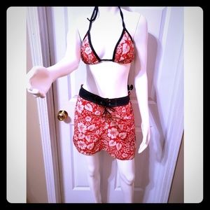 3 pc Vintage Hawaiian halter,string bikini & skirt